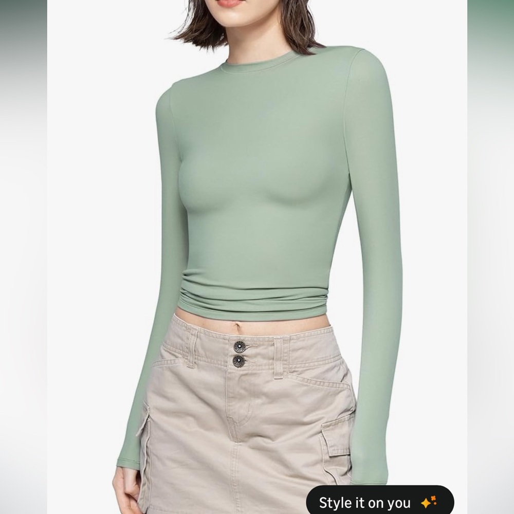 Sleek Sage Green Long Sleeve Top